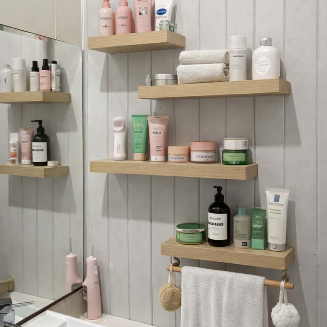مجموعة 4 رفوف حائطية عملية للحمَّام